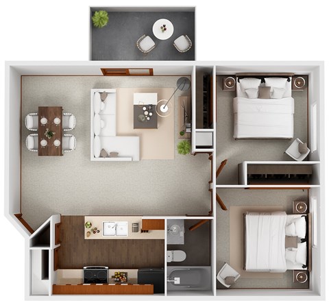 Floor plan for 2 beds, 1 bath, 948 sqft
